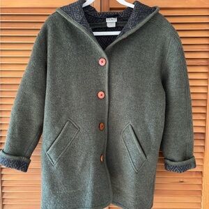 Vintage L.L. Bean Olive Green Wool Hooded Coat